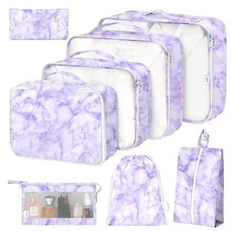 Livhil 8Pcs Packing Cubes for Luggage, Packing Cubes for Travel Luggage Packing Organizers ( Purple Marble )