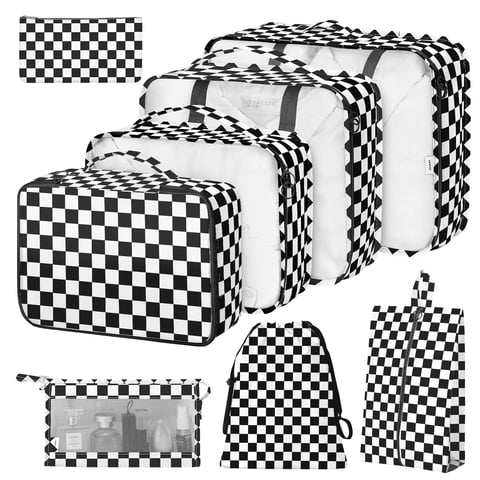 Livhil 8Pcs Packing Cubes for Luggage, Packing Cubes for Travel Luggage Packing Organizers ( Black White Plaid )