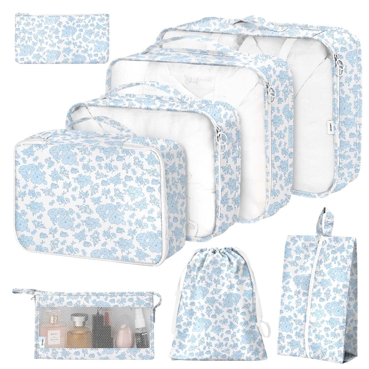 Livhil 8Pcs Packing Cubes for Luggage, Packing Cubes for Travel Luggage Packing Organizers ( Blue flower)