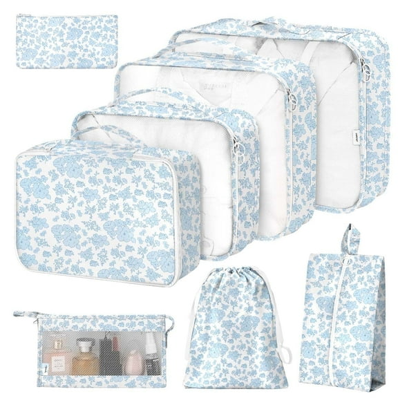 Livhil 8Pcs Packing Cubes for Luggage, Packing Cubes for Travel Luggage Packing Organizers ( Blue flower)