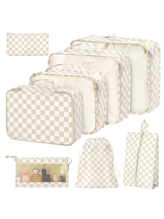 8Pcs Packing Cubes for Luggage, Packing Cubes for Travel Luggage Packing Organizers ( Khaki Plaid )