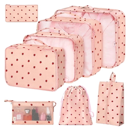 Livhil 8Pcs Packing Cubes for Luggage, Packing Cubes for Travel Luggage Packing Organizers(Pink Straw)