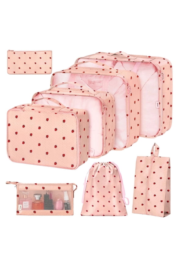 8Pcs Packing Cubes for Luggage, Packing Cubes for Travel Luggage Packing Organizers(Pink Straw)