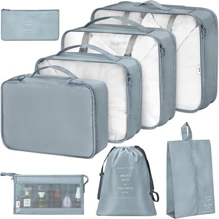 Livhil 8Pcs Packing Cubes for Luggage , Suitcase Organizer Bags Set Packing Cubes for Travel Luggage (Grey)