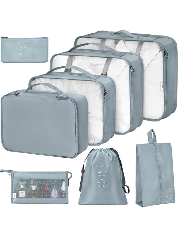 8Pcs Packing Cubes for Luggage , Suitcase Organizer Bags Set Packing Cubes for Travel Luggage (Grey)