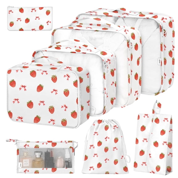Livhil 8Pcs Packing Cubes for Luggage, Travel Packing Organizers Packing Cubes for Travel (Strawberry Bow)