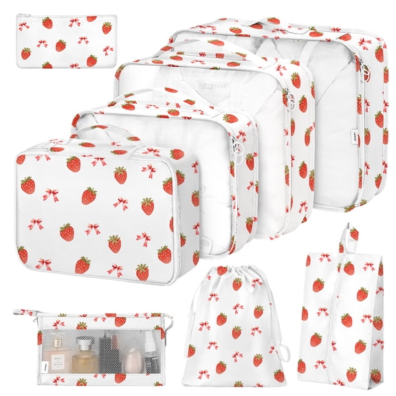 Livhil 8Pcs Packing Cubes for Luggage, Travel Packing Organizers Packing Cubes for Travel (Strawberry Bow)