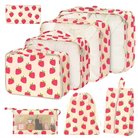 Livhil 8Pcs Packing Cubes for Luggage, Travel Packing Organizers Packing Cubes for Travel (Strawberry)
