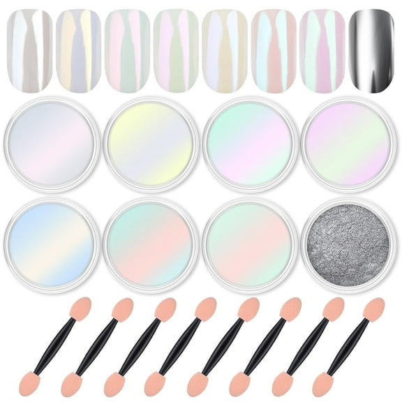 Livhil 8pcs Chrome Nail Powder, Mirror Effect Dip Powder Nail Kit, Chrome Powder with High Light Shine for Home DIY and Salon