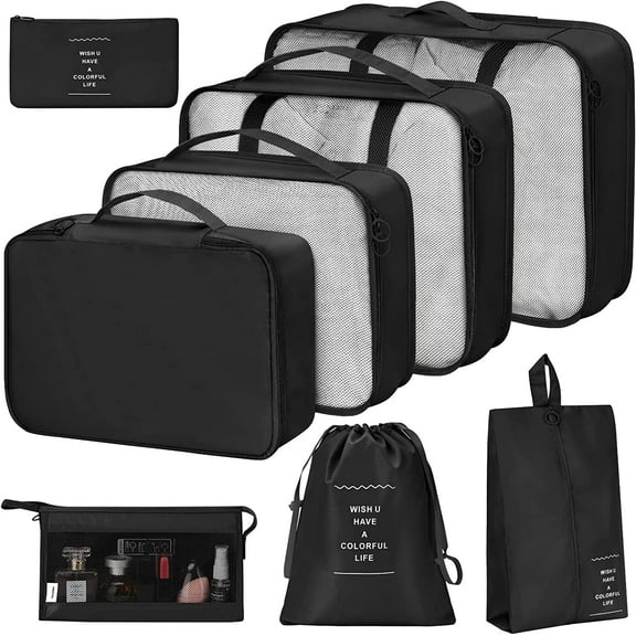 Livhil 8pcs Packing Cubes for Luggage Packing Organizers Packing Cubes Set for Travel (Black)