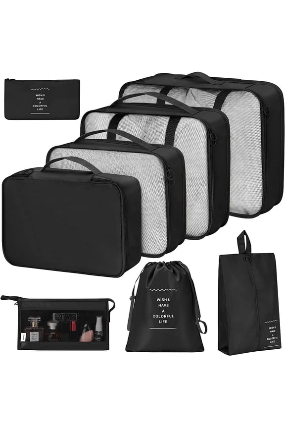 8pcs Packing Cubes for Luggage Packing Organizers Packing Cubes Set for Travel (Black)