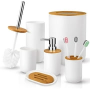 Livhil 9 Pcs Bamboo and Plastic Bathroom Accessories Sets, Specially Designed for Small Spaces, Bath Accessories Sets Suitable for Homes, Hotels, Office Buildings (White)