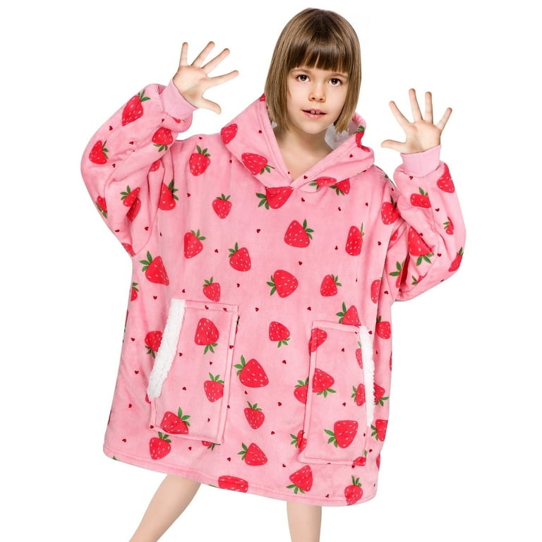 livhil Wearable Blanket Hoodie for Kids, Oversized Sherpa Hoodie