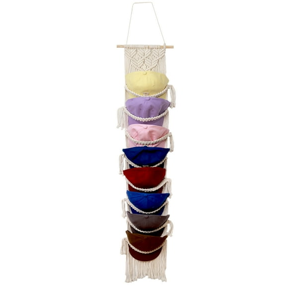 Livhil Boho Hat Rack for the Wall, Macrame Hat Hanger for Baseball Caps Organizer, Bohemian Hat Holder for Hanging Decoration and Display