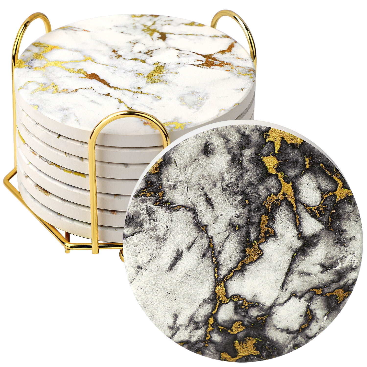 1pc Black & Gold Marble Pattern Simple Modern Style Ceramic Coaster For  Home Restaurant, Heat Insulation For Coffee Cup