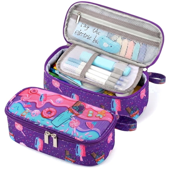 Livhil Canvas Pencil Case for Girls Boys, Pencil Pouch Pencil Boxes for Kids Elementary School Supplies, Dessert