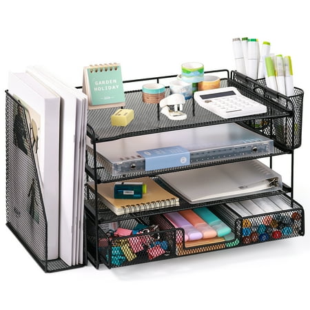 Livhil Desktop Organizer 4-Tier Desk Organizers Sets and Storage, File Organizers for Desk Drawer Organizer, Paper Organizer for Desk (Black)