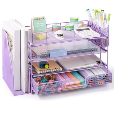 Livhil Desktop Organizer 4-Tier Desk Organizers Sets and Storage, File Organizers for Desk Drawer Organizer, Paper Organizer for Desk (Purple)