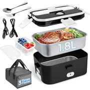 Livhil Electric Lunch Box Food Heater, Portable Food Warmer, Hot Lunch Warmer Heated Lunch Box for Adults, 60W 1.8L 12V-24V 110V Stainless Steel Container Portable Food Heater Black+White