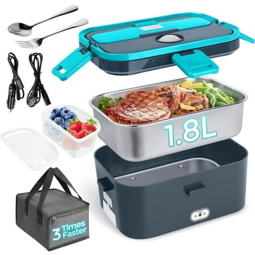 Livhil Electric Lunch Box Food Heater, Portable Food Warmer, Hot Lunch Warmer Heated Lunch Box for Adults, 60W 1.8L 12V-24V 110V Stainless Steel Container Portable Food Heater (Gray Sky Blue)