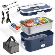 Livhil Electric Lunch Box Food Heater, Portable Food Warmer, Heated Lunch Box, Lunch Warmer for Adults, 60W 1.8L 12V-24V 110V (White+Royal Blue)