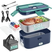Livhil Electric Lunch Box Food Heater, Portable Food Warmer, Hot Lunch Warmer Heated Lunch Box for Adults, 60W 1.8L 12V-24V 110V Stainless Steel Container Portable Food Heater (Green+Royal Blue)