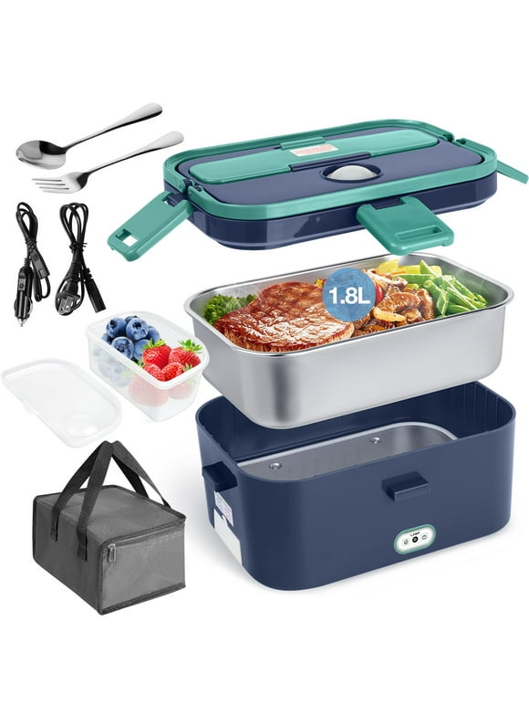 Livhil Electric Lunch Box Food Heater, Portable Food Warmer, Hot Lunch Warmer Heated Lunch Box for Adults, 60W 1.8L 12V-24V 110V Stainless Steel Container Portable Food Heater (Green+Royal Blue)