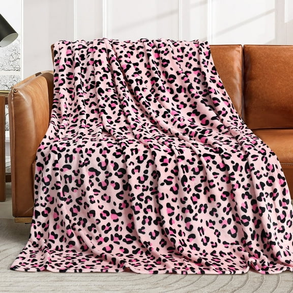 Livhil Flannel Fleece Throw Blanket, Lightweight Cozy Pink Leopard Blanket Adult, Cheetah Print Blanket Pink 50"X60"