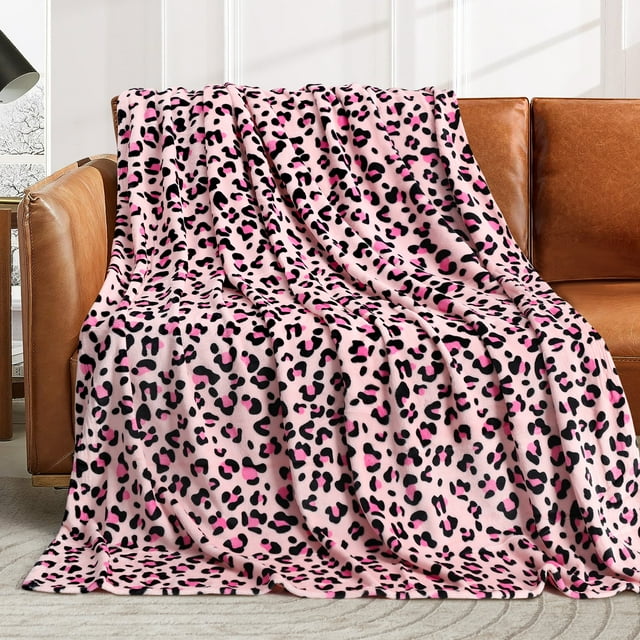Livhil Flannel Fleece Throw Blanket, Lightweight Cozy Pink Leopard Blanket Adult, Cheetah Print
