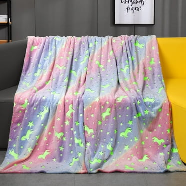 Livhil Glow in the Dark Blanket Throws Unicorns, 60 x 70in Unicorn Blankets, Soft Luminous Blankets
