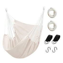Hammock Chair Swing Comfort Outdoor Hammock Load bearing 250lb Distinctive Cotton Canvas Hanging Rope Chair with 2 Seat Cushions for Yard Bedroom