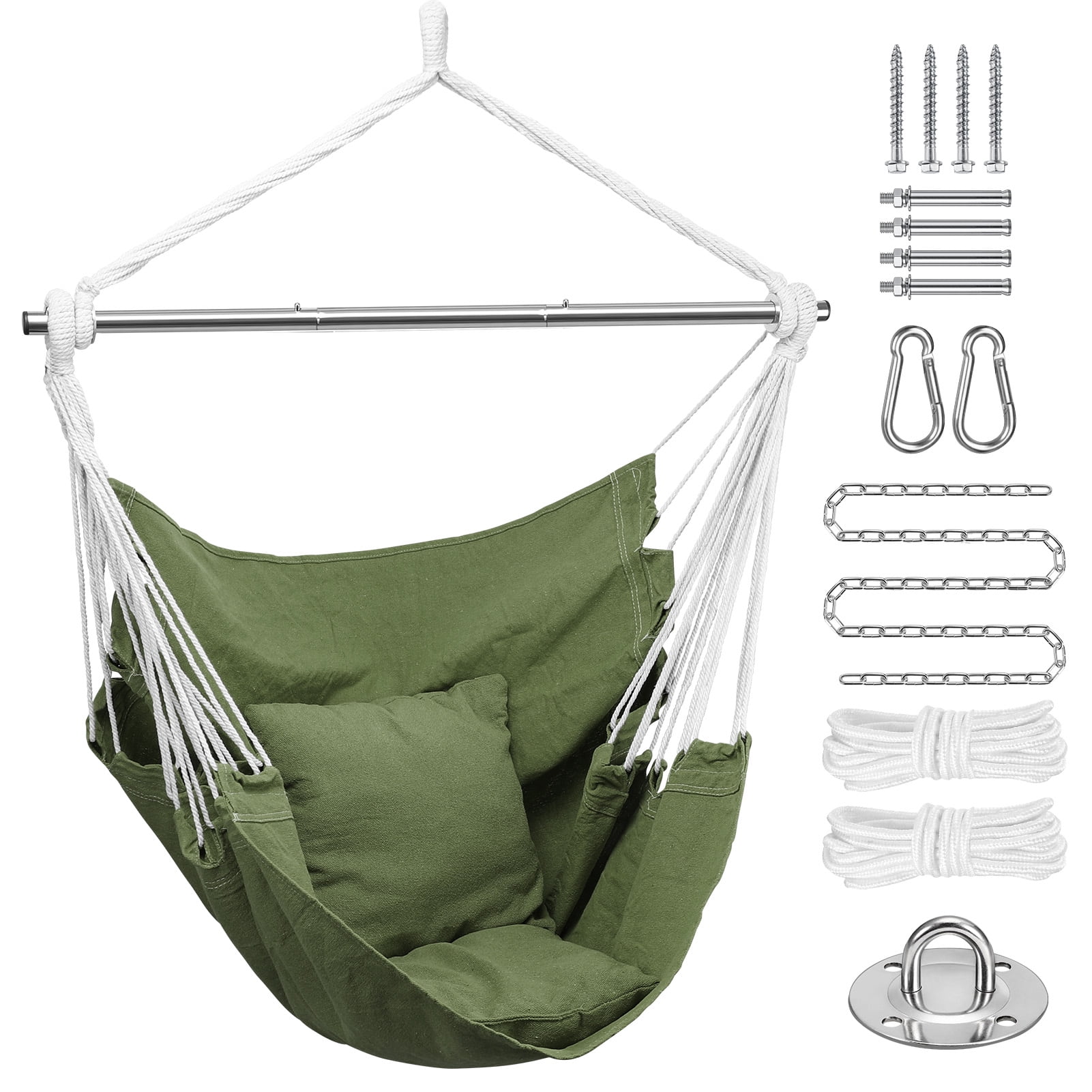 Hammock Chair, Hanging Chair with 3 Cushions and Foot Rest Support, Durable  Metal Spreader Bar Max 440 Lbs, Swing Chair for Bedroom, Indoor & Outdoor,  Patio, Porch or Tree（White） 