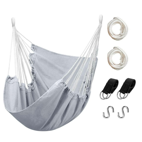 Livhil Hammock Chair Hanging Swing, Relax Hanging Rope Swing Chair, Max 330 lbs Portable Hanging Hammock Chair with Pocket- Perfect for Outdoor, Home, Bedroom, Patio, Yard ,Balcony (Gray)