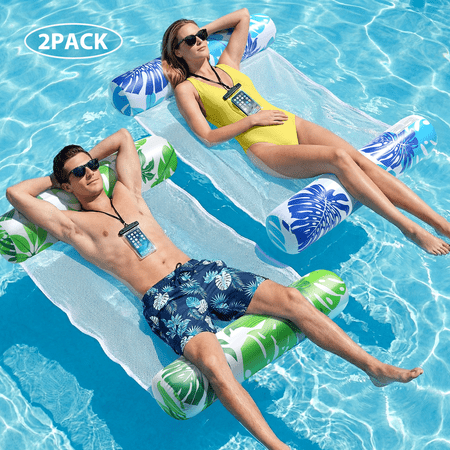 Livhil Hammock Pool Floats for Adults 2 Packs, 4-in-1 Multi-Purpose Inflatable Pool Floats for Adults, Pool Float Hammock in Vacation(Leaf)