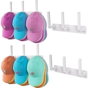 Livhil Hat Rack 2 Packs, Removable Long Row Hat Hooks for Wall, 2 Mounting Options Baseball Hat Organizer Holds 30 Hats (White)