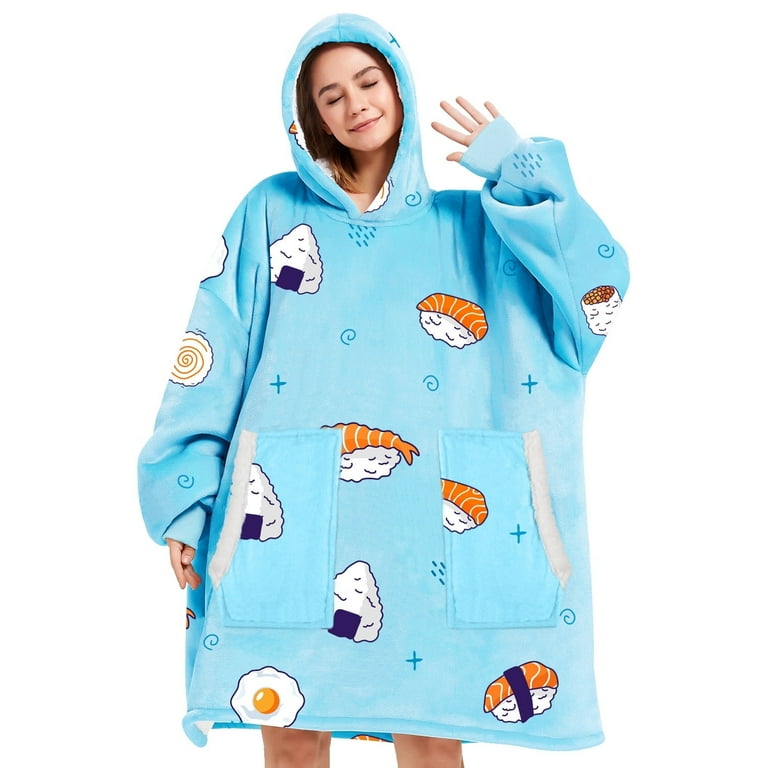 livhil Oversized Blanket Hoodie for Adults, Comfy Sherpa Flannel