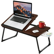 Livhil Lap Desk- Extra Large 23Inch Laptop Desk, Foldable Bed Desk Bed Table Tray with 5 Angles Tilting Top, Height Adjustable Laptop Stand with Cup Holder, Black Walnut