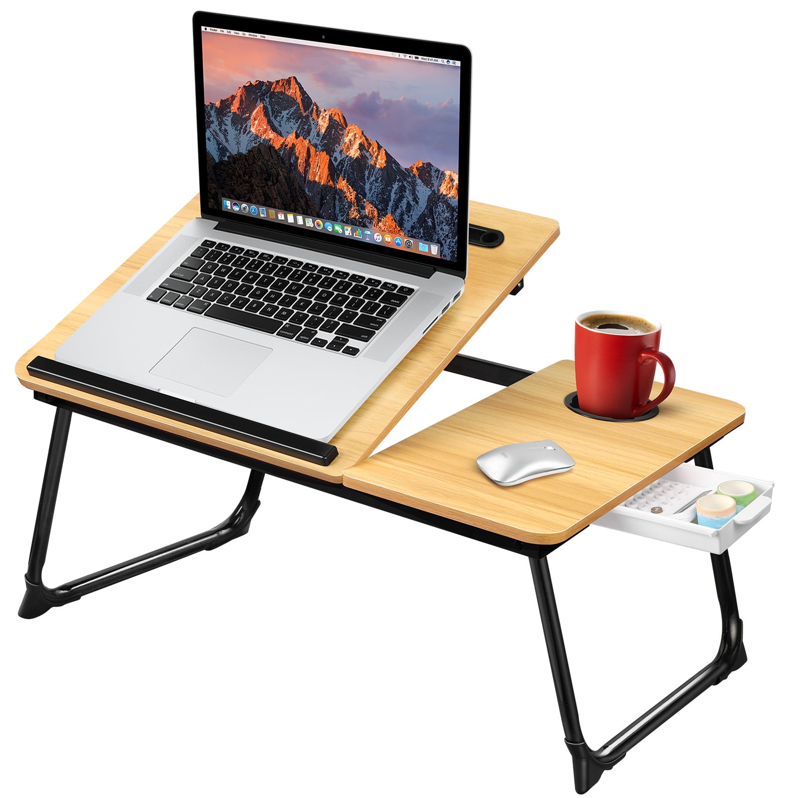 Livhil Portable Laptop Bed Table, Fordable Lap Desk with Cup Slot Notebook  Stand Breakfast Bed Trays for Eating and Laptops Book Holder Lap Desk for  Floor,Couch, Sofa, Bed, Terrace, Balcony (Black) 