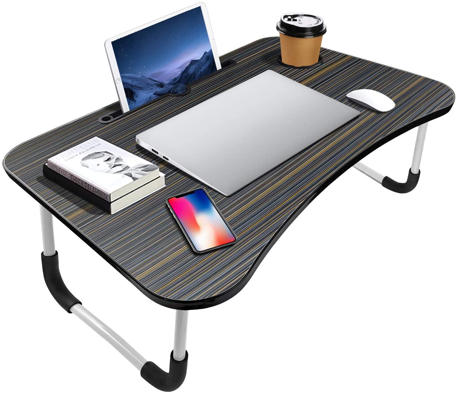 Livhil Lap Desk Laptop Stand for Bed Table, Fordable Lap Table with Cup Breakfast Bed Tray Tables for Eating in Bed Desk  (Black)