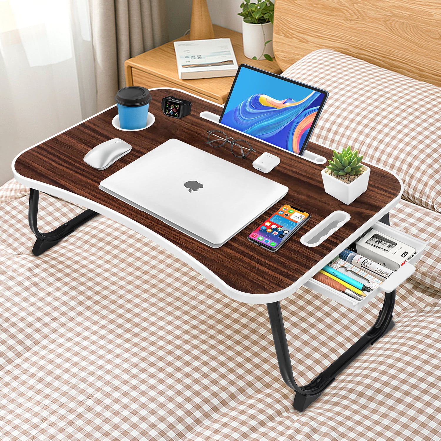 PHANCIR Foldable Lap Desk, 23.6 Inch Portable Wood Laptop Desk