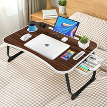 Livhil Laptop Desk, Portable Foldable Laptop Bed Table with Storage Drawer and Cup Holder, Laptop Tray Lap Desk for Laptop Bed Table Serving Tray for Reading and Working,Black Walnut School Supplies