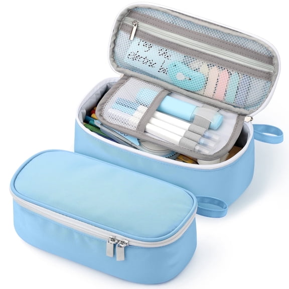 Livhil Large Pencil Pouch, Pencil Case for Girls Boys, Pencil Bag Pencil Boxes for Kids Elementary School Supplies, Blue