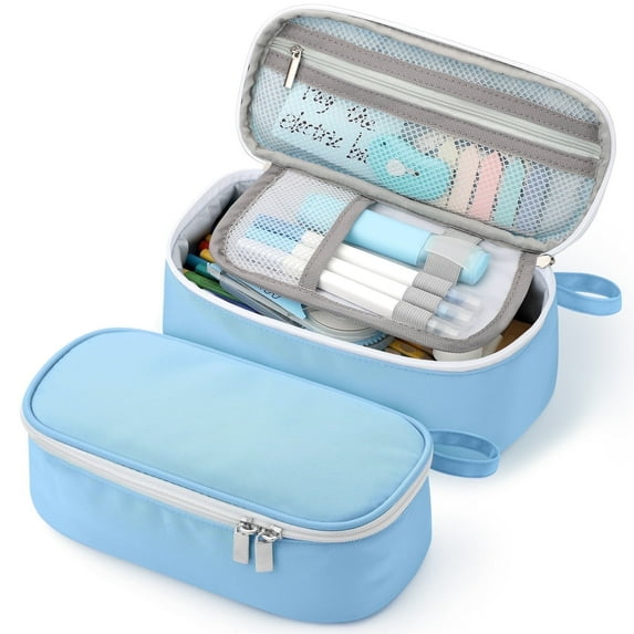 Livhil Large Pencil Pouch, Pencil Case for Girls Boys, Pencil Bag Pencil Boxes for Kids Elementary School Supplies, Blue