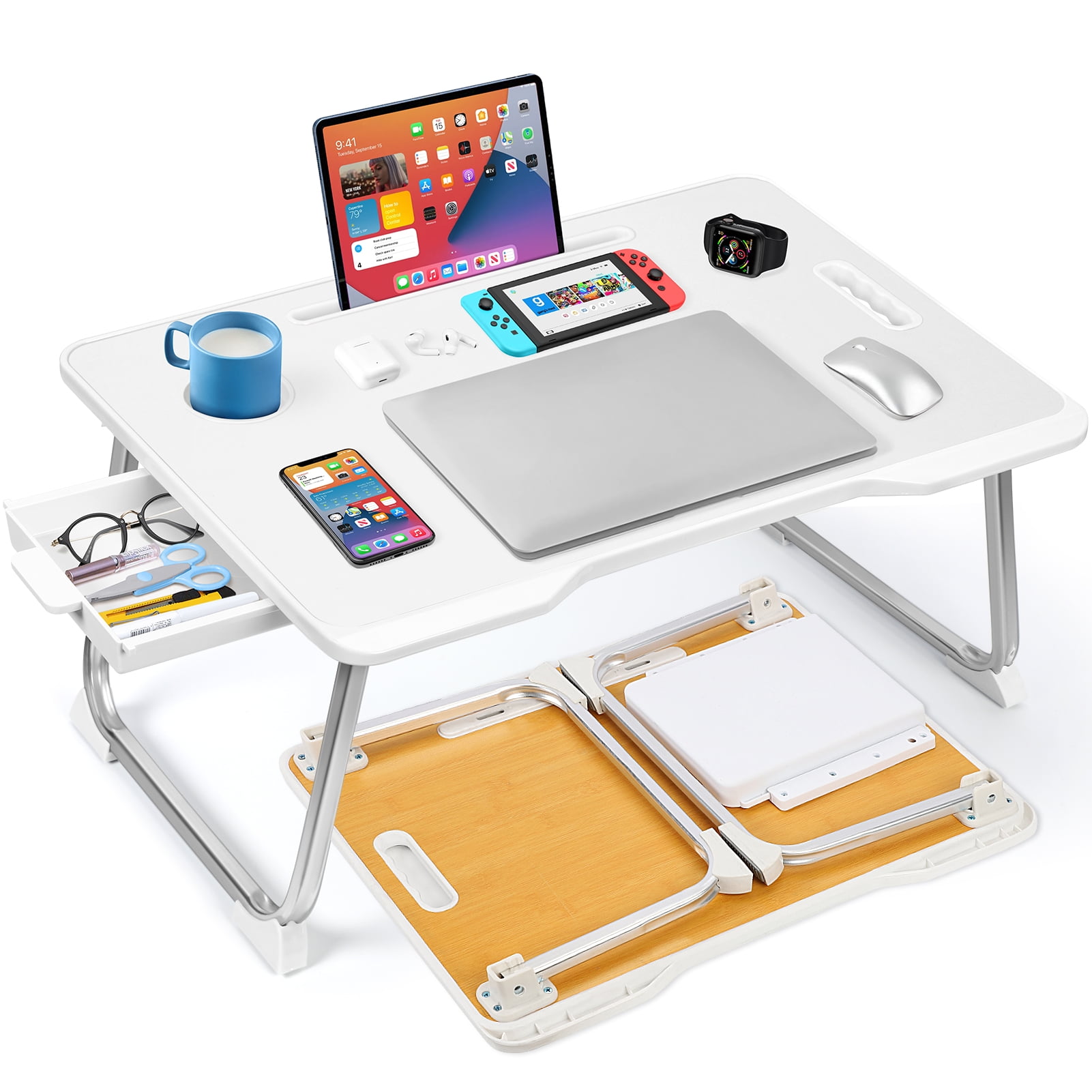 Livhil Large Lap Desk for Bed | Laptop Table, Portable Desk, Bed Laptop Desk, for Bed, Desk, Laptop, Writing, Computer Bed Table for Laptop | Floor Table, Floor Desk for Adults (White)
