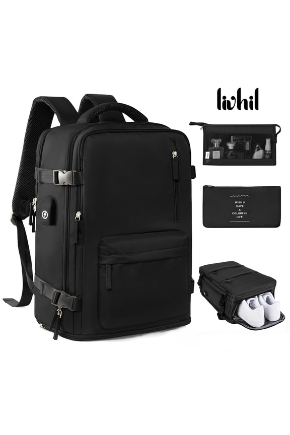 Travel Backpack for Women & Men, Travel Backpack Carry on Flight Approved Fits 16" Laptop, Black