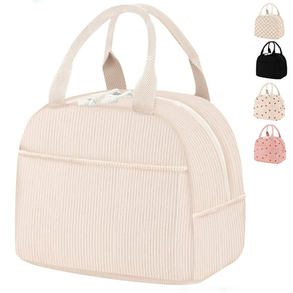Livhil Corduroy Lunch Bag for Women, Reusable Cute Lunch Tote Bag Insulated lunch Bag for Work Picnic, Beige