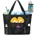 thumbnail image 1 of Livhil Mesh Beach Bag Rope Handles, Mesh Tote Bag for Women Contains Wicker Oversized Beach Tote Bag with 9 Small Pockets (Black), 1 of 7