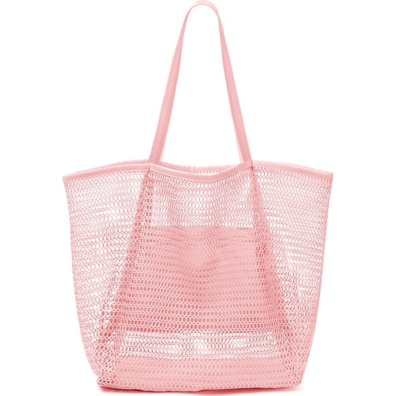 Livhil Large Beach Mesh Tote Bag, Foldable Beach Tote Bag Waterproof Sandproof for Beach Picnic Vacation (Pink)
