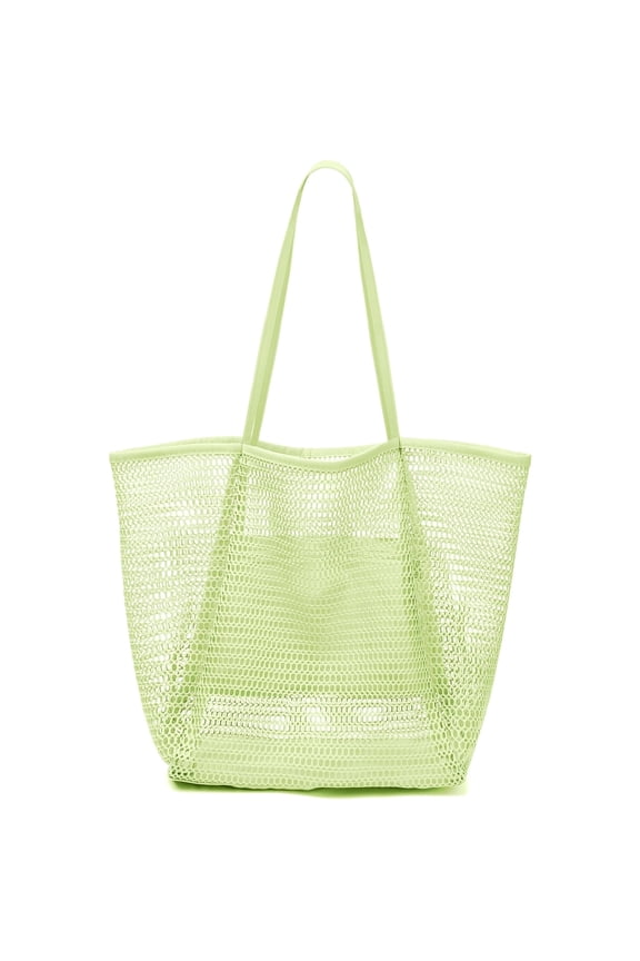 Large Beach Mesh Tote Bag, Foldable Beach Tote Bag Waterproof Sandproof for Beach Picnic Vacation (Green)