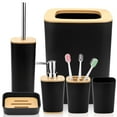 thumbnail image 1 of Livhil 6 Pcs Bamboo and Plastic Bathroom Accessories Sets, Black, 1 of 7